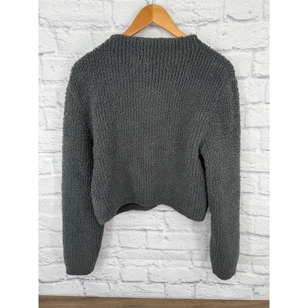 Aerie Women's Cozy Textured Chenille Knit Mock Neck Cropped Sweater Charcoal XL - Picture 5 of 8